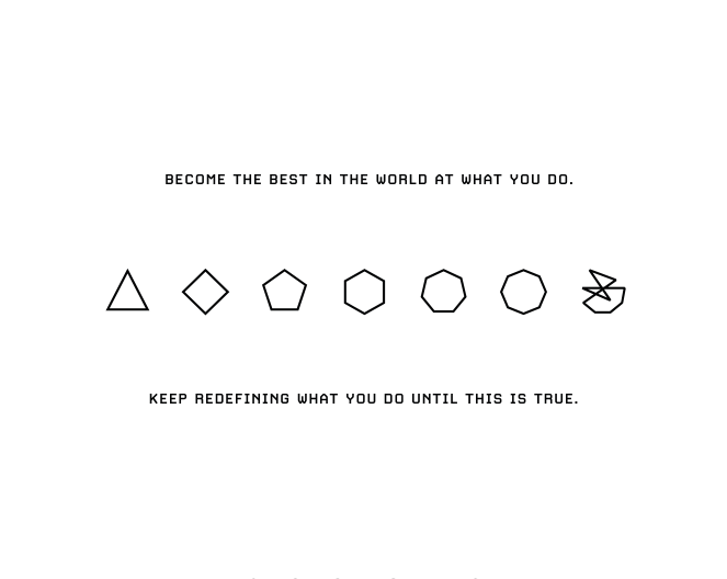 Keep redefining diagram: shapes showing "become the best / redefine what you're best at"